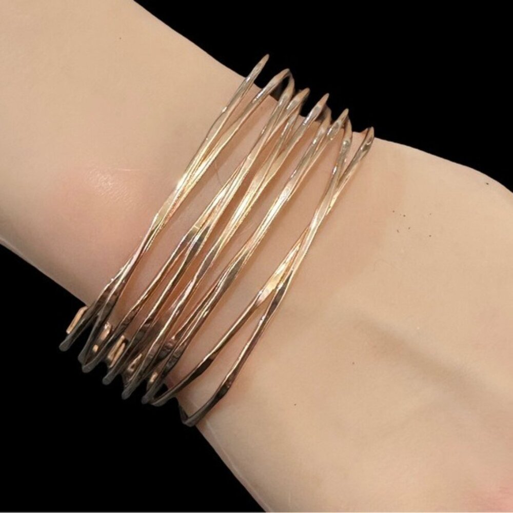 Rose Gold Tone Multi-Band Cuff Bracelet For Women Adjustable Open Design